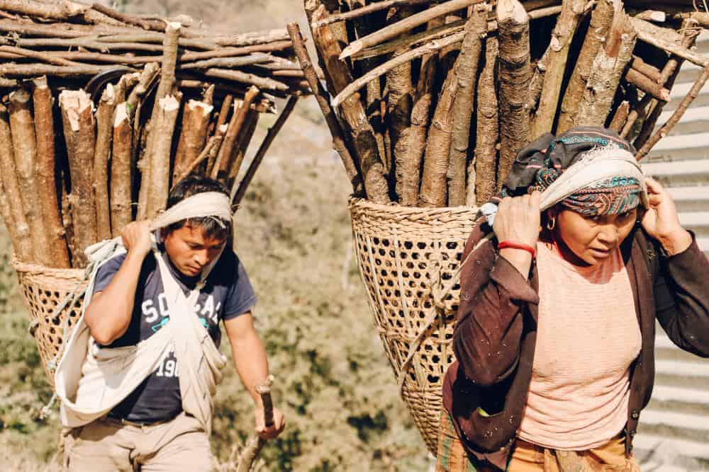 Nepal Villagers carrying wood